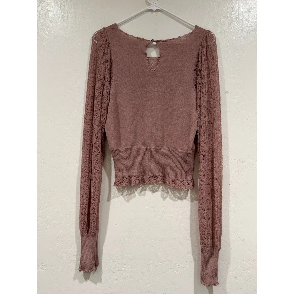 Free People Intimately Love Letter Lace Crochet Top Mauve Pink Square Neck M